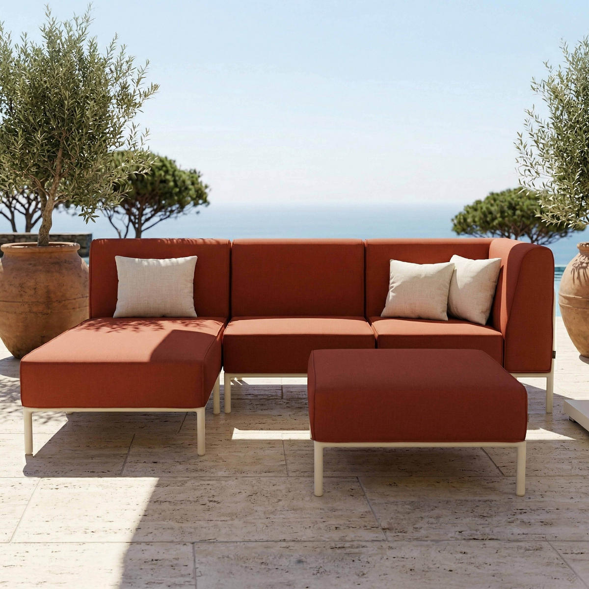 GARTENSOFA mit 4 Sitzplätzen, Terrakotta - Rot, Textil (153/78/272cm) - Oviala
