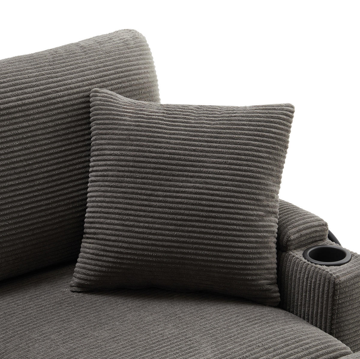 SOFA in L-Form mit Hocker USB-Ablage 213,5 x 139 cm Cord Dunkelgrau - Dunkelgrau, Textil (213.5/139cm) - IVMEU
