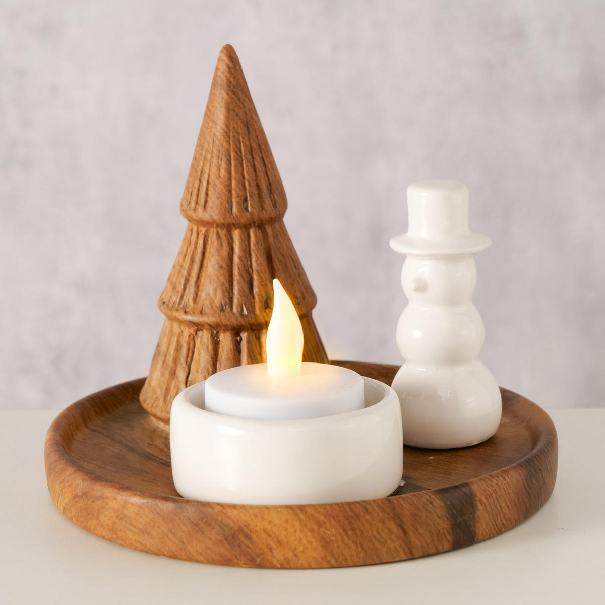 KERZENHALTER mit Schneemann und Tannenbaum Ove 13/13/11 cm - Multicolor, Keramik (13/11/13cm) - Boltze Home
