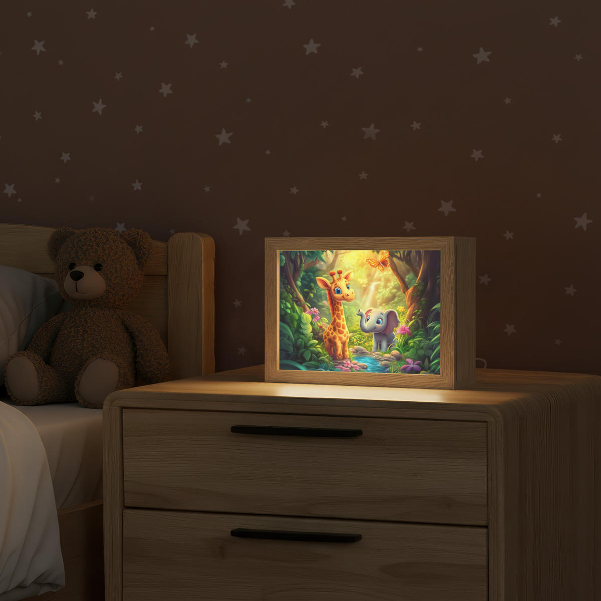 NACHTTISCHLAMPE Giraffe - Elefant - Blumen - Dschungel 20x15 cm - Grün, Holzwerkstoff (8/20/15cm)