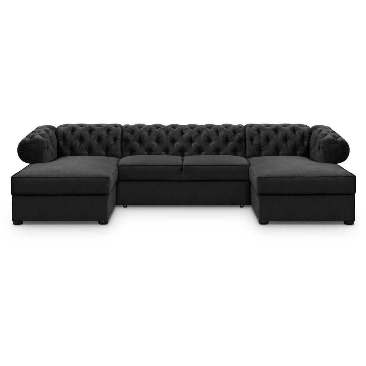 WOHNLANDSCHAFT Chester im Chesterfield-Stil, Schwarz - Schwarz, Textil (348/81/174cm) - Beautysofa