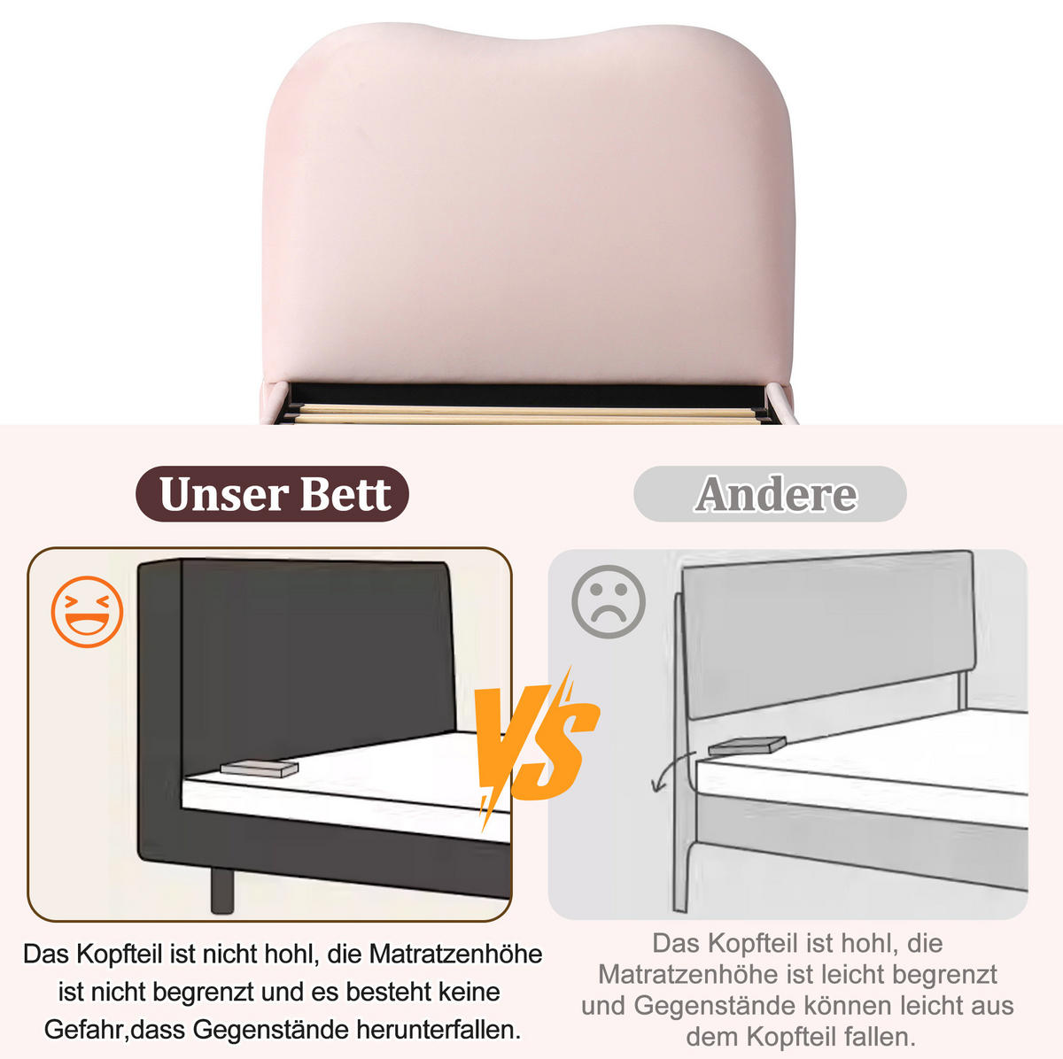 POLSTERBETT 90/200 cm Rosa aus Samt mit Stauraum - Rosa, Textil (90/200cm) - OKMYHOME
