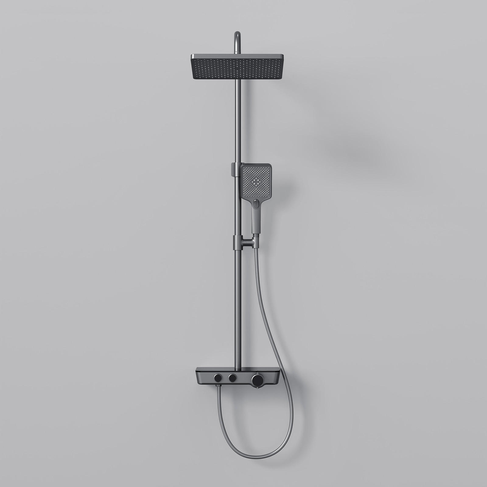 ÜBERKOPFBRAUSESET mit Armatur Thermostat und Ablage Anthrazit - Anthrazit, Metall (36/106.6/48.7cm) - EMKE