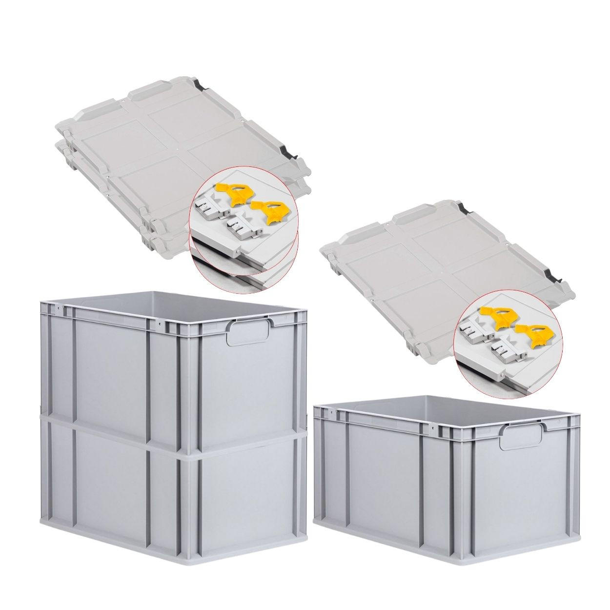 EUROBOX 3x Nextgen Economy Mit Scharnierdeckel Grau/Gelb Griffe Geschlossen 65 Liter - Gelb, Kunststoff (40/32/60cm) - PROREGAL