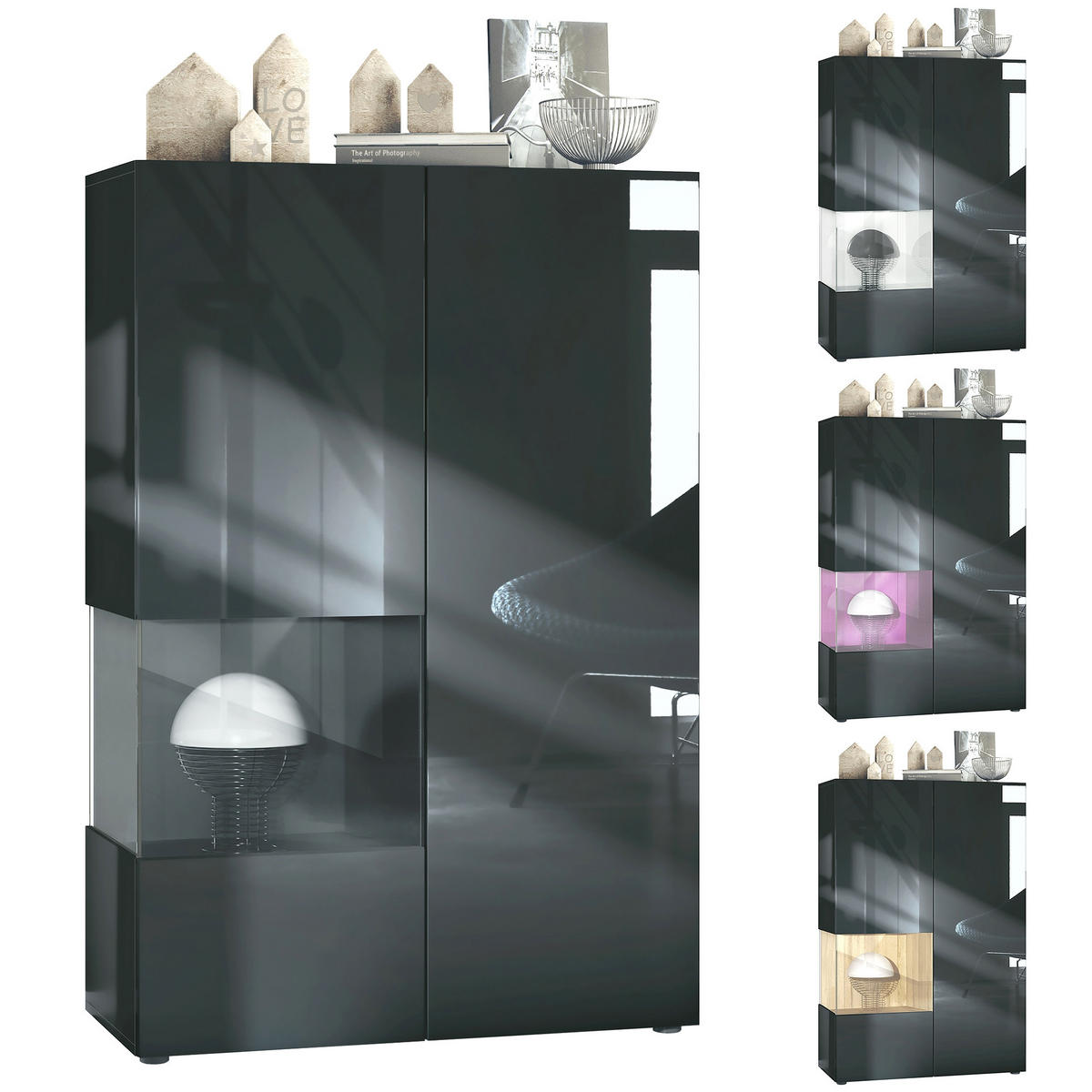 VITRINE Morena Einsatz in Weiß Hochglanz - Weiß Hochglanz, Holzwerkstoff (91.5/136.5/37cm) - Vladon