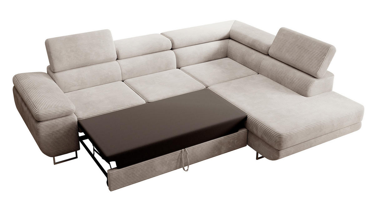 ECKSOFA Stevil Graubeige Cordbezug - Greige/Silberfarben, Textil/Metall (275/203cm) - Selsey