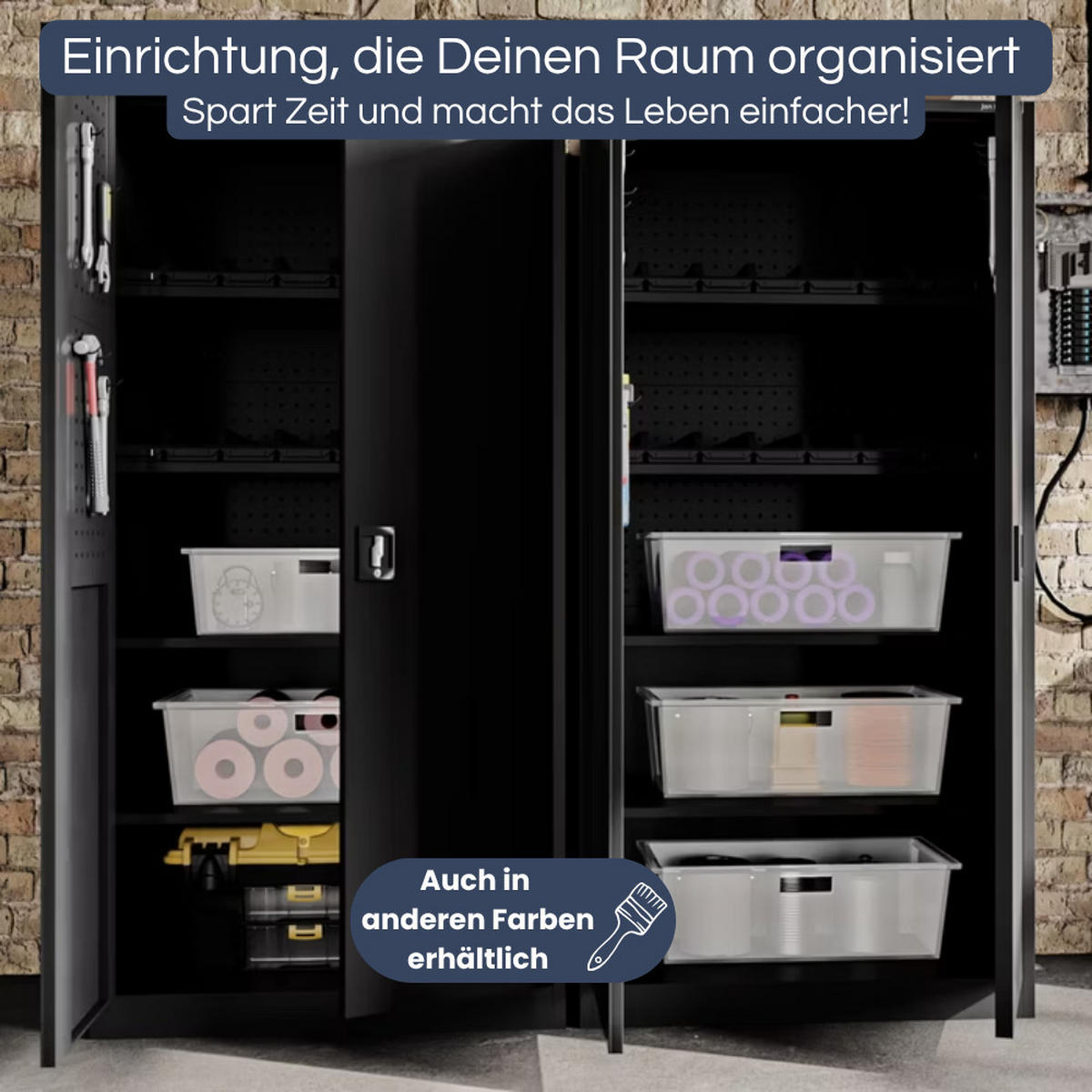 WERKZEUGSCHRANK mit Lochwand BRUNO Werkzeugwand 185x92x50cm Anthrazit - Anthrazit, Metall (92/185/50cm) - Jan Nowak