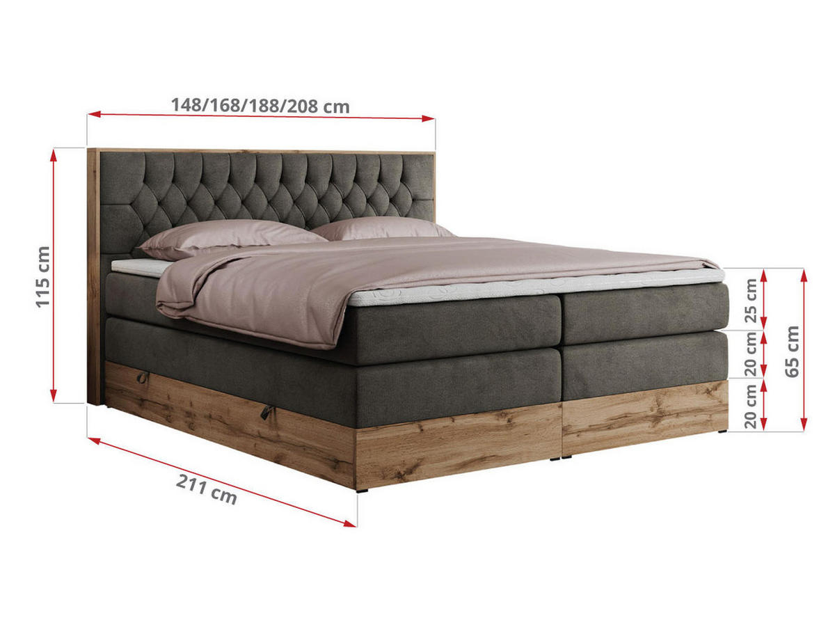 BOXSPRINGBETT AMORE KING 180/200 Dunkelgrau Velvet - H3 - Dunkelgrau, Holz/Textil (180/200cm) - MKS