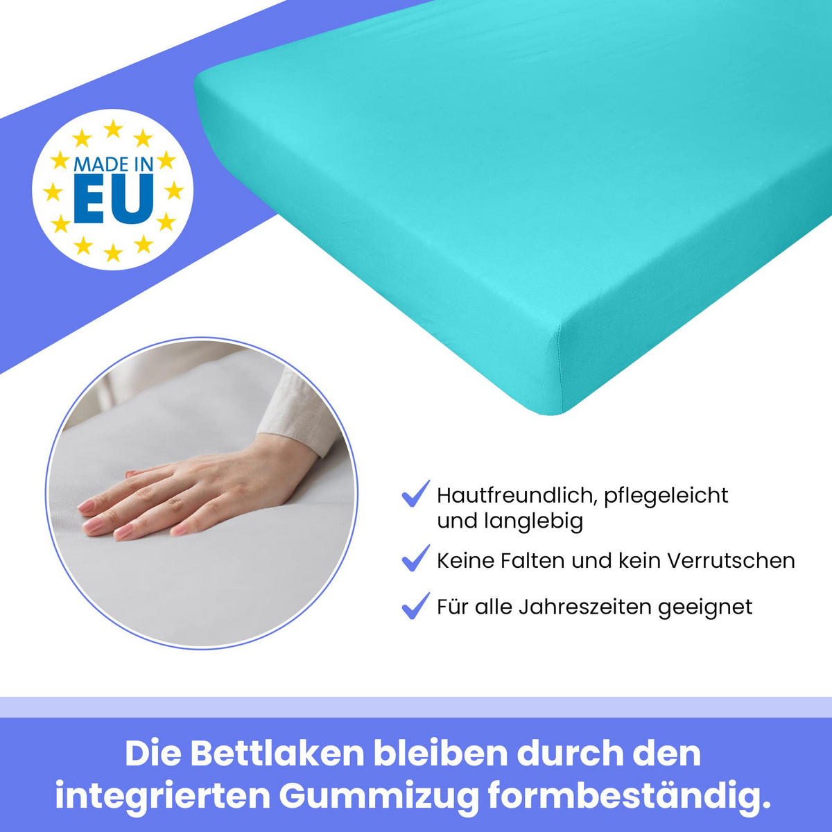 SPANNBETTLAKEN 180/200 cm, Jersey Elastisch 100 % Baumwolle Türkis - Türkis, Textil (180/200cm) - Best For Home