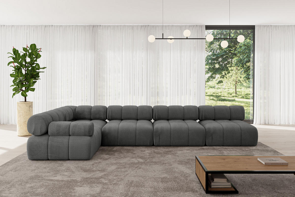 ECKSOFA modulares Sofa Mende-L3 - 380x190x70 cm Dunkelgrau Velours - Dunkelgrau, Holzwerkstoff/Textil (380/190cm) - ALTDECOR