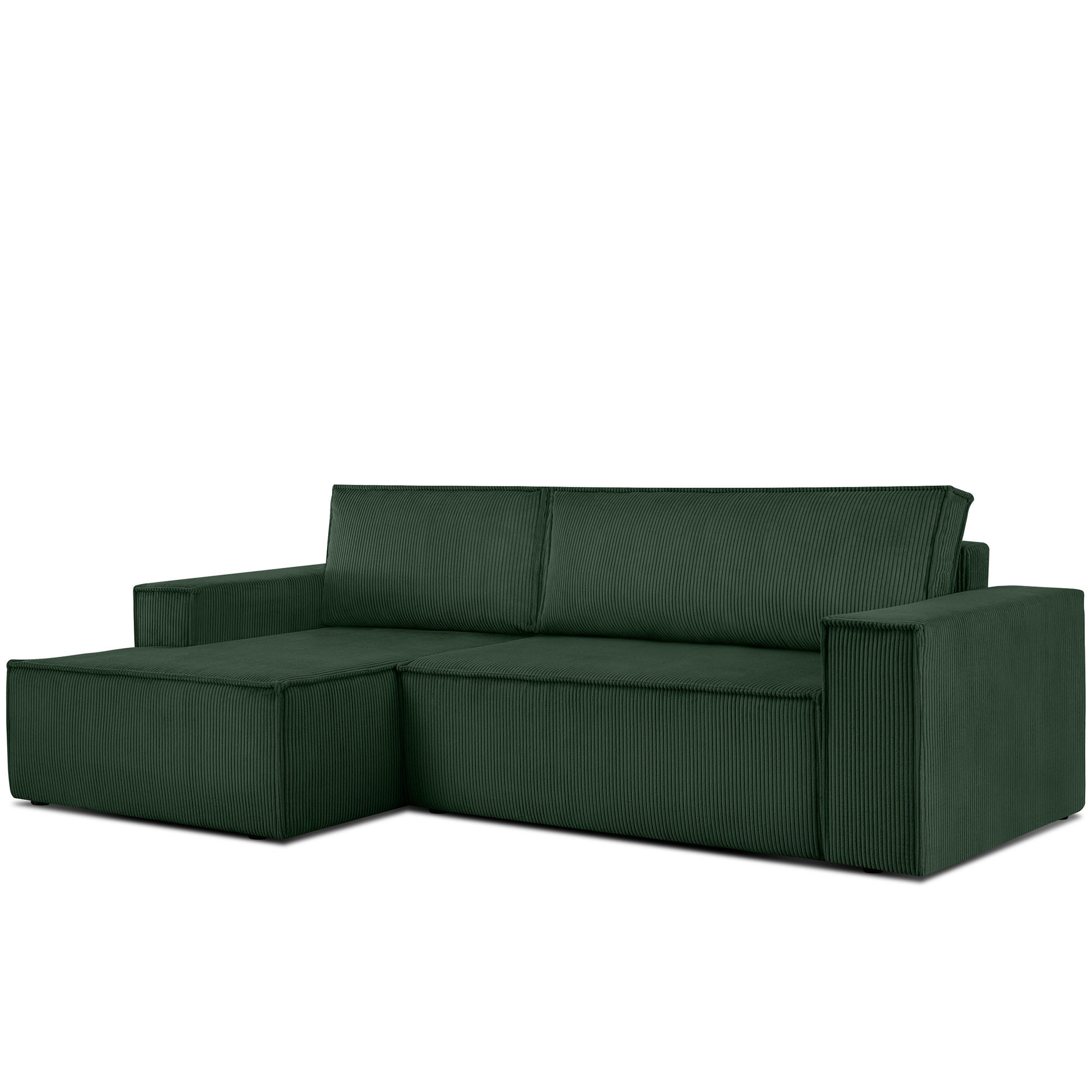 ECKSCHLAFSOFA-LINKS NAPI in Pet Friendly Cord-Stoff, dunkelgrün - Dunkelgrün/Schwarz, Textil (262/148cm) - KONSIMO®
