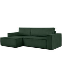 ECKSCHLAFSOFA-LINKS NAPI in Pet Friendly Cord-Stoff, dunkelgrün - Dunkelgrün/Schwarz, Textil (262/148cm) - KONSIMO®