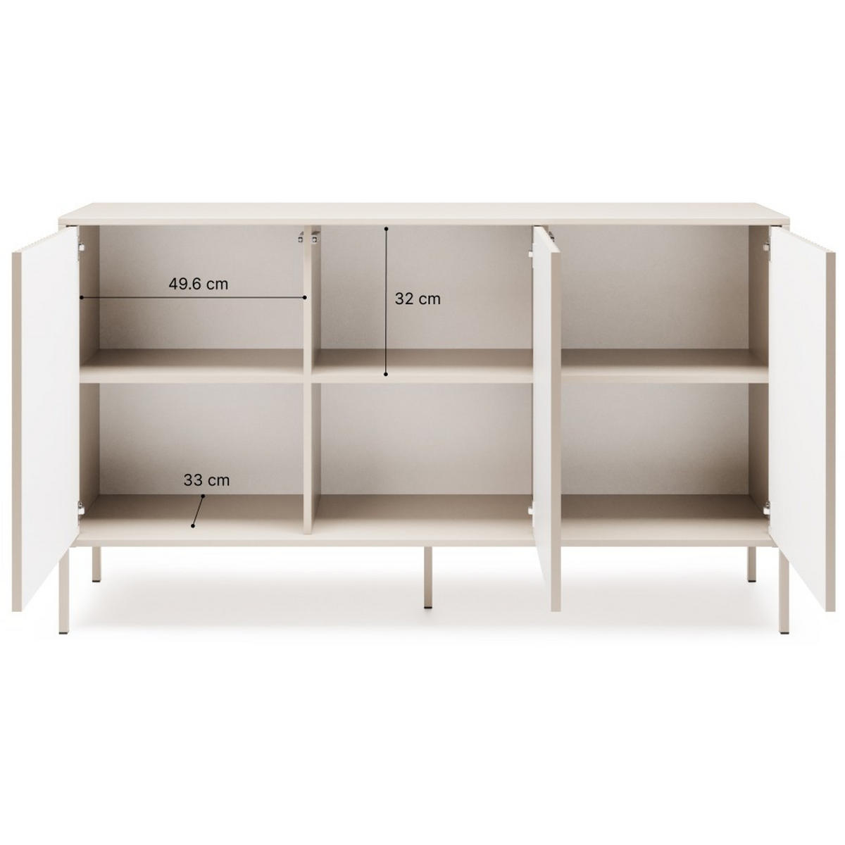 KOMMODE Noto mit 3 Türen und geriffelten Fronten, 154 cm - Kaschmir, Holzwerkstoff (154/38/87cm) - Beautysofa