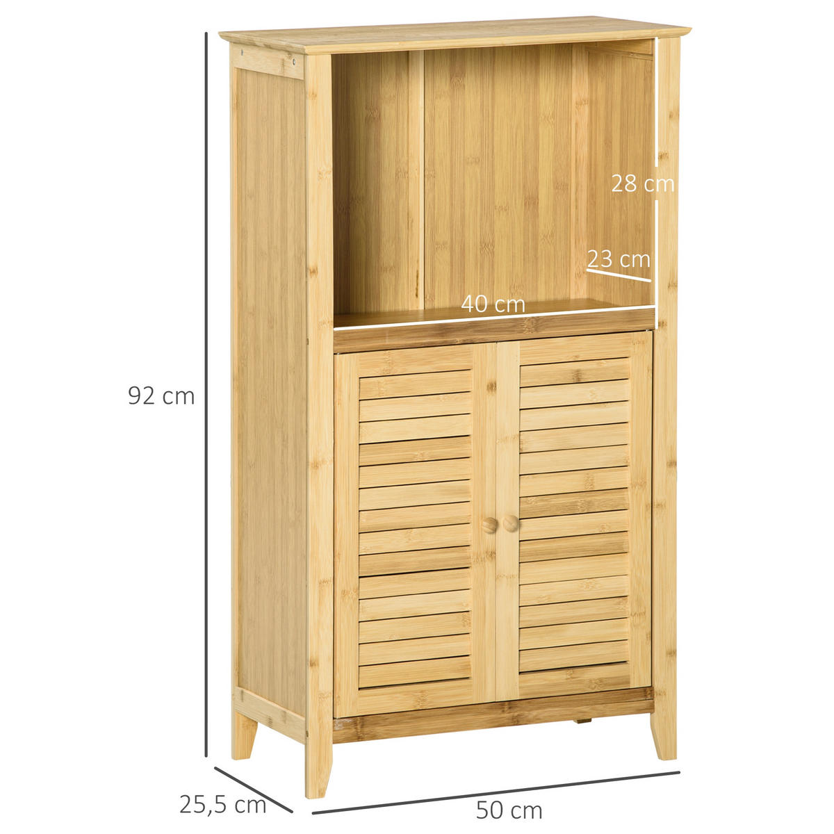 BADZIMMERSCHRANK mit offenem Regal, Bambus, Natur, 50 x 25,5 x 92 cm - Naturfarben, Holz (25.5/92/50cm) - HOMCOM