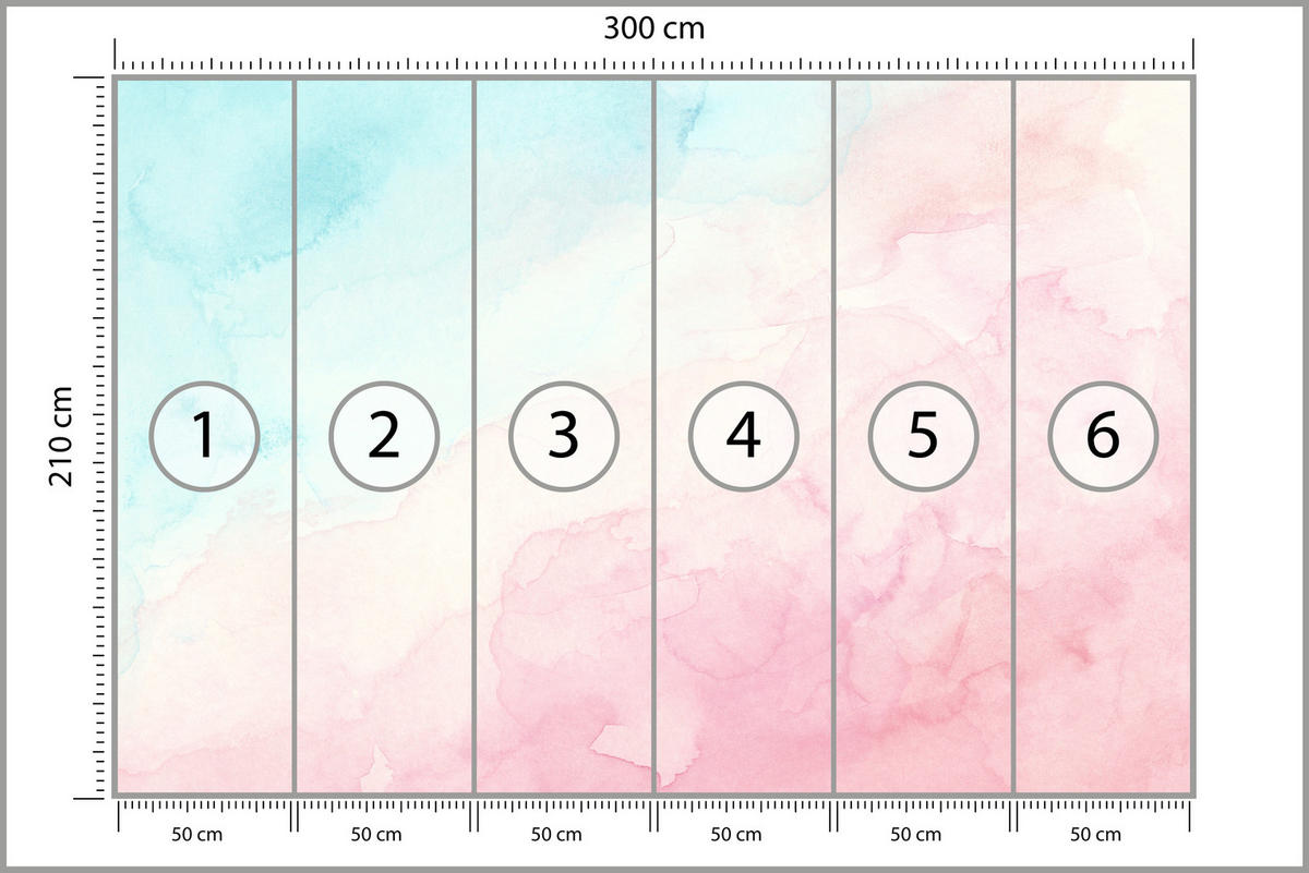 FOTOTAPETE für Kinderzimmer Pastell Ombre Aquarell Gradient 300x210 - Rosa, Papier (300/210cm) - Muralo