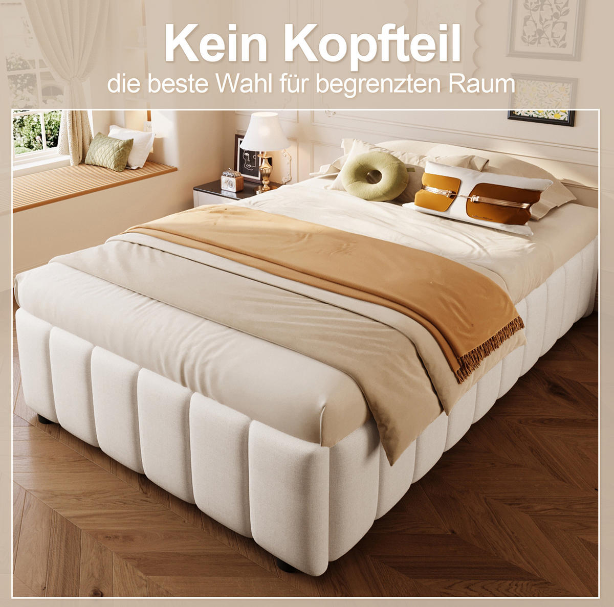 TAPECIRANI krevet 90/200 cm bež od lana s hidrauličnim spremištem bez uzglavlja - bež, tekstil (90/200cm) - OKWISH