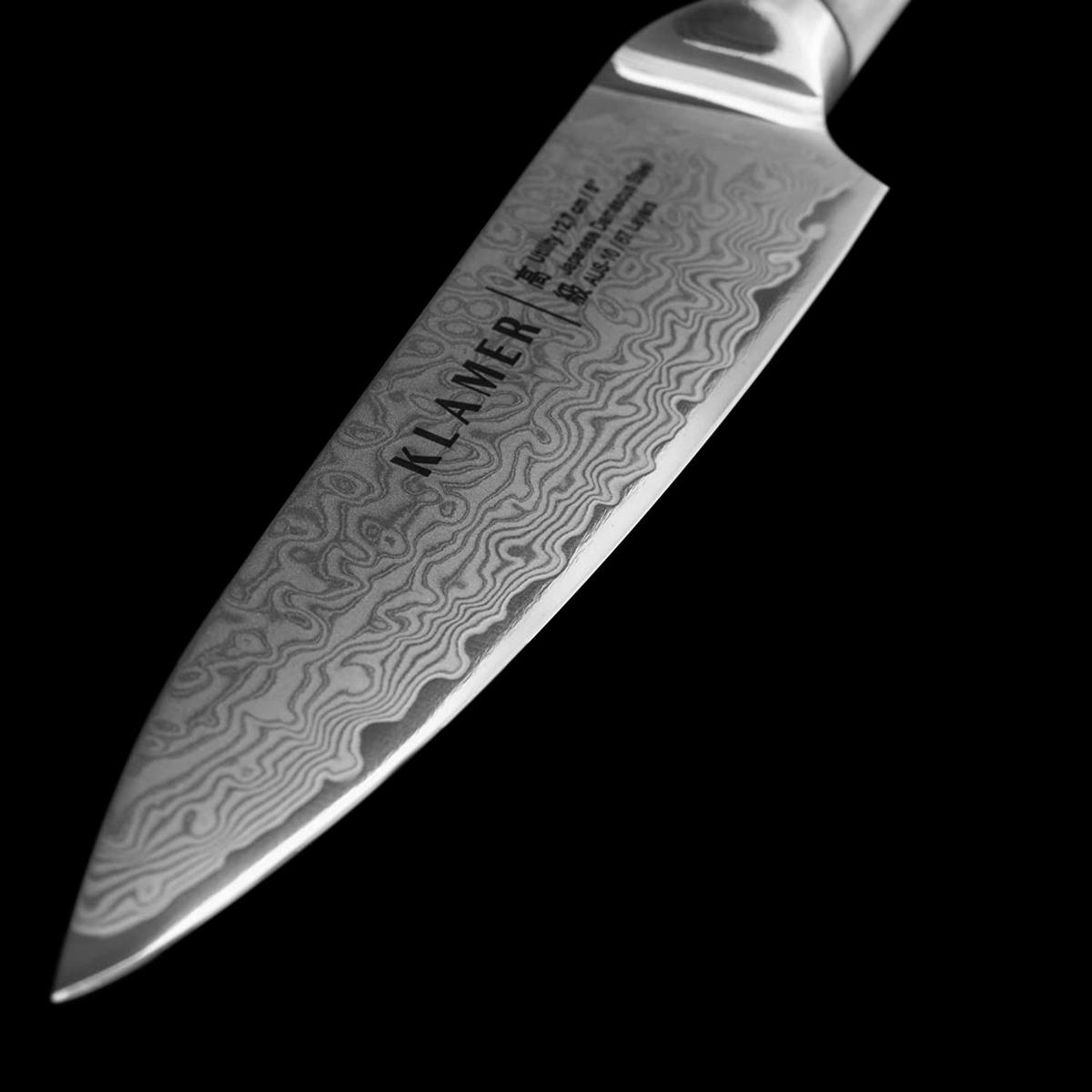 MESSER Damast Allzweckmesser 12,7 cm Olivenholz - Braun, Metall (25cm) - KLAMER