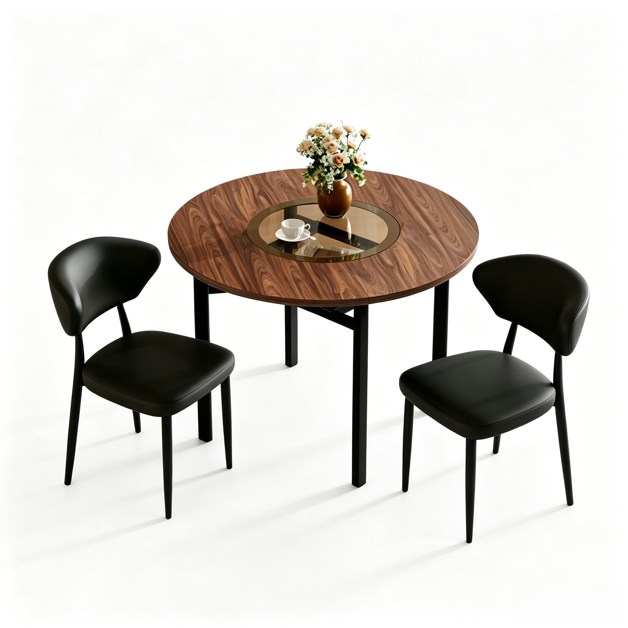 TISCHGRUPPE 3-tlg 100cm Holzoptik mit 2 schwarzen PU-Leder Sesseln - Schwarz/Braun, Holzwerkstoff/Metall (63/22/113.5cm) - Raelunyi