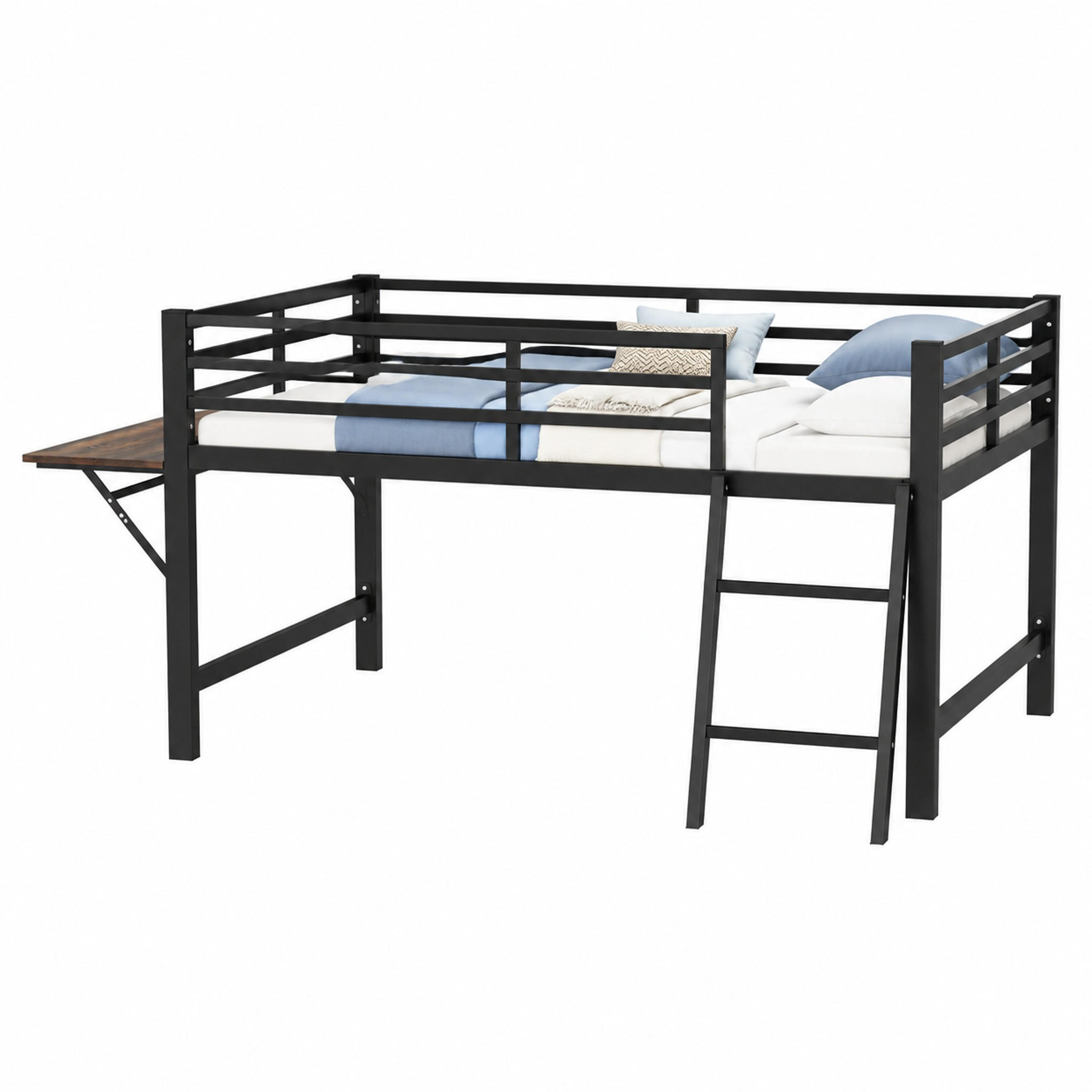 BETT mit Schreibtisch und Leiter 140x200 cm Metall Black - Schwarz, Metall (140/200cm) - Meubliv