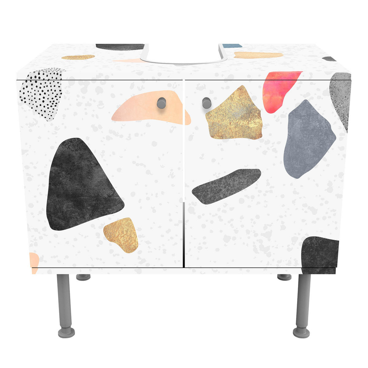 WASCHBECKENUNTERSCHRANK Weißer Terrazzo mit Goldsteinchen 60/55/35 cm - Weiß, Holzwerkstoff (60/55/35cm) - Bilderwelten