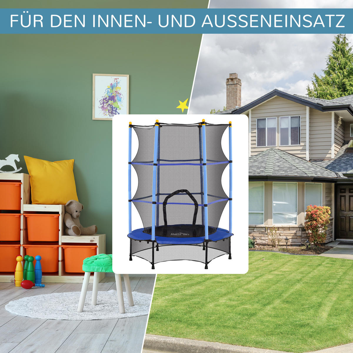 KINDERTRAMPOLIN - Blau, Kunststoff/Metall (140/140cm) - HOMCOM