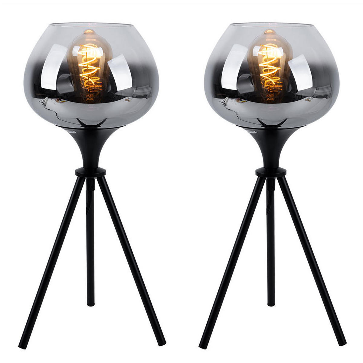 TISCHLEUCHTE Metall Glas Schwarz rauch MAXY 2er Set - Schwarz, Glas (24/24/45cm) - Globo Lighting