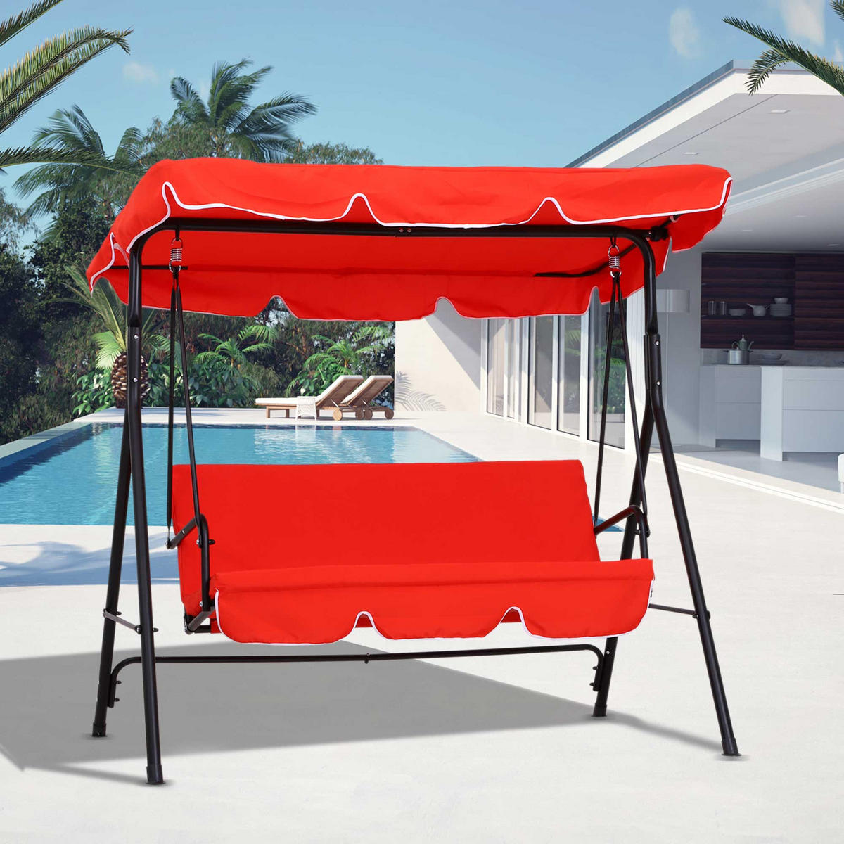 HOLLYWOODSCHAUKEL DE-15227 3-Sitzer mit verstellbarem Dach Rot - Rot, Metall (110/152/172cm) - ComfortXL