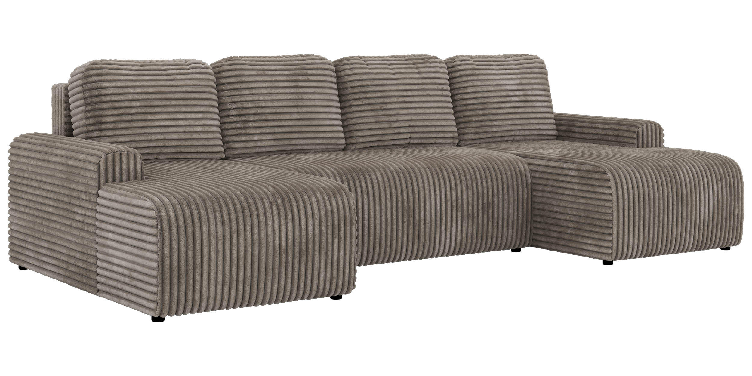 WOHNLANDSCHAFT NESSARO U Hellbraun Cord - Hellbraun/Schwarz, Kunststoff/Textil (312/92/151cm) - MKS