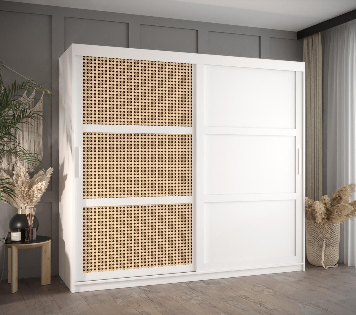 SCHWEBETÜRENSCHRANK 200/200/62 2-türig - Silberfarben/Weiß, Holz/Kunststoff (200/200/62cm) - MÖBEL KRYSPOL
