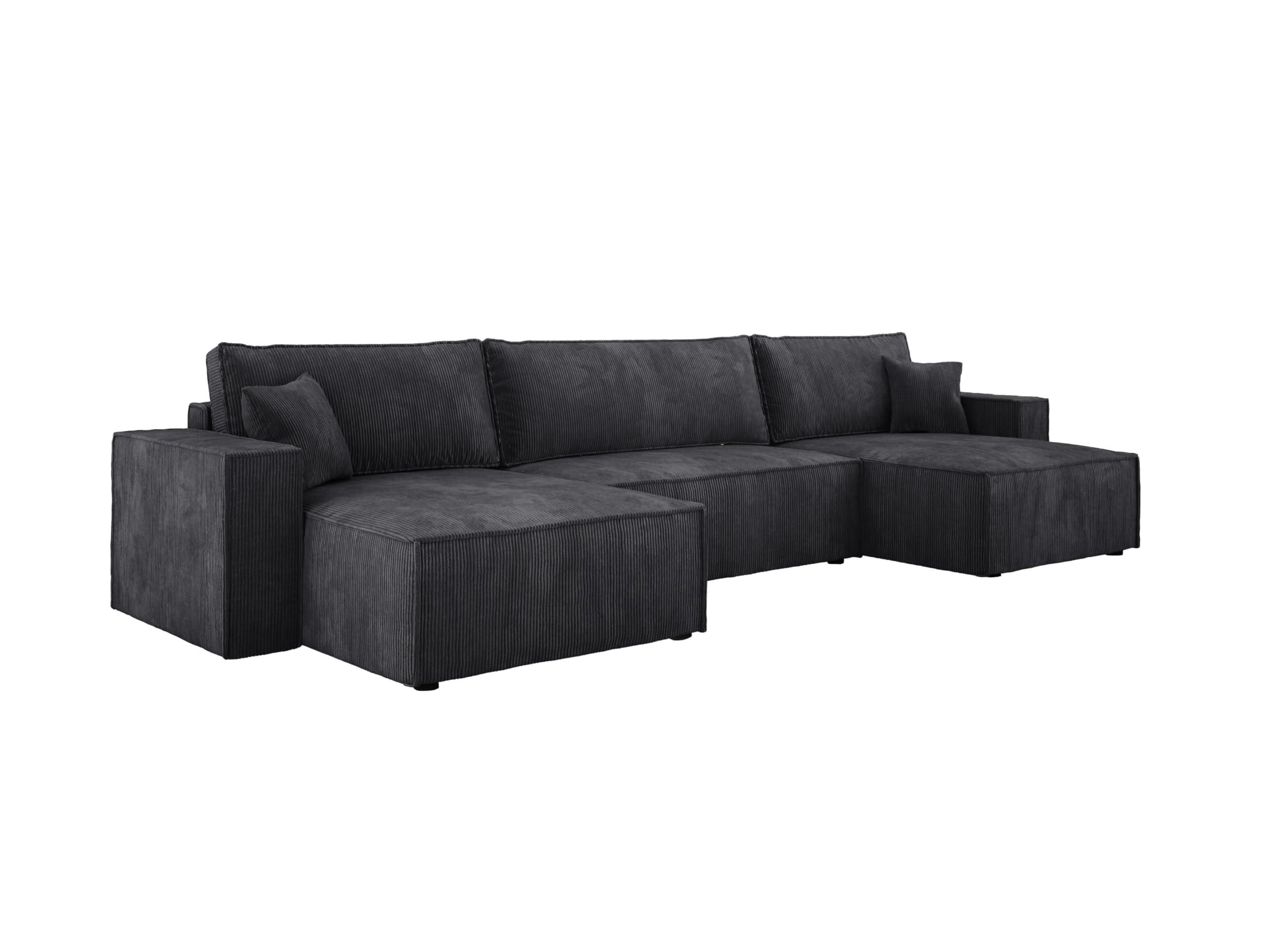ECKSOFA Poso XXL U-förm, Schlaffunktion, weiche Kissen, Bettkasten, hochwertige Polsterung, lose Rückenkissen, freistehend, 377x143x83 cm Graphite - Graphitfarben, Holz/Textil (377/83/143cm) - DomoHome