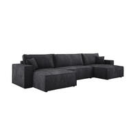 ECKSOFA Poso XXL U-förm, Schlaffunktion, weiche Kissen, Bettkasten, hochwertige Polsterung, lose Rückenkissen, freistehend, 377x143x83 cm Graphite - Graphitfarben, Holz/Textil (377/83/143cm) - DomoHome