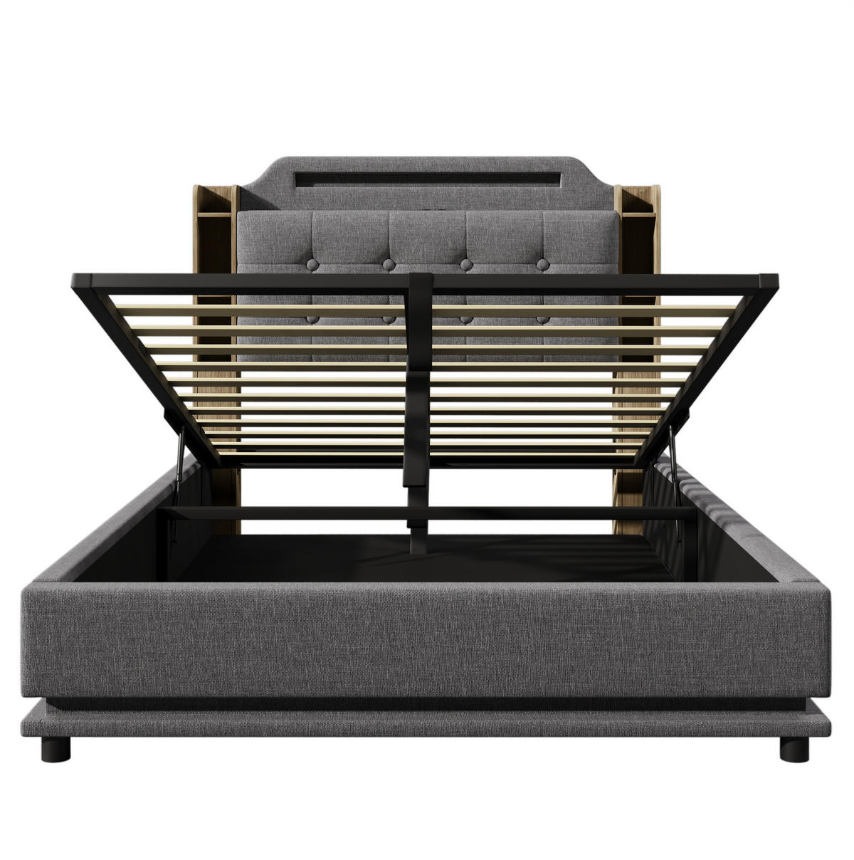 POLSTERBETT mit Bettkasten 140x200 cm Leinen Grau mit LED - Grau, Metall (140/200cm) - Meubliv