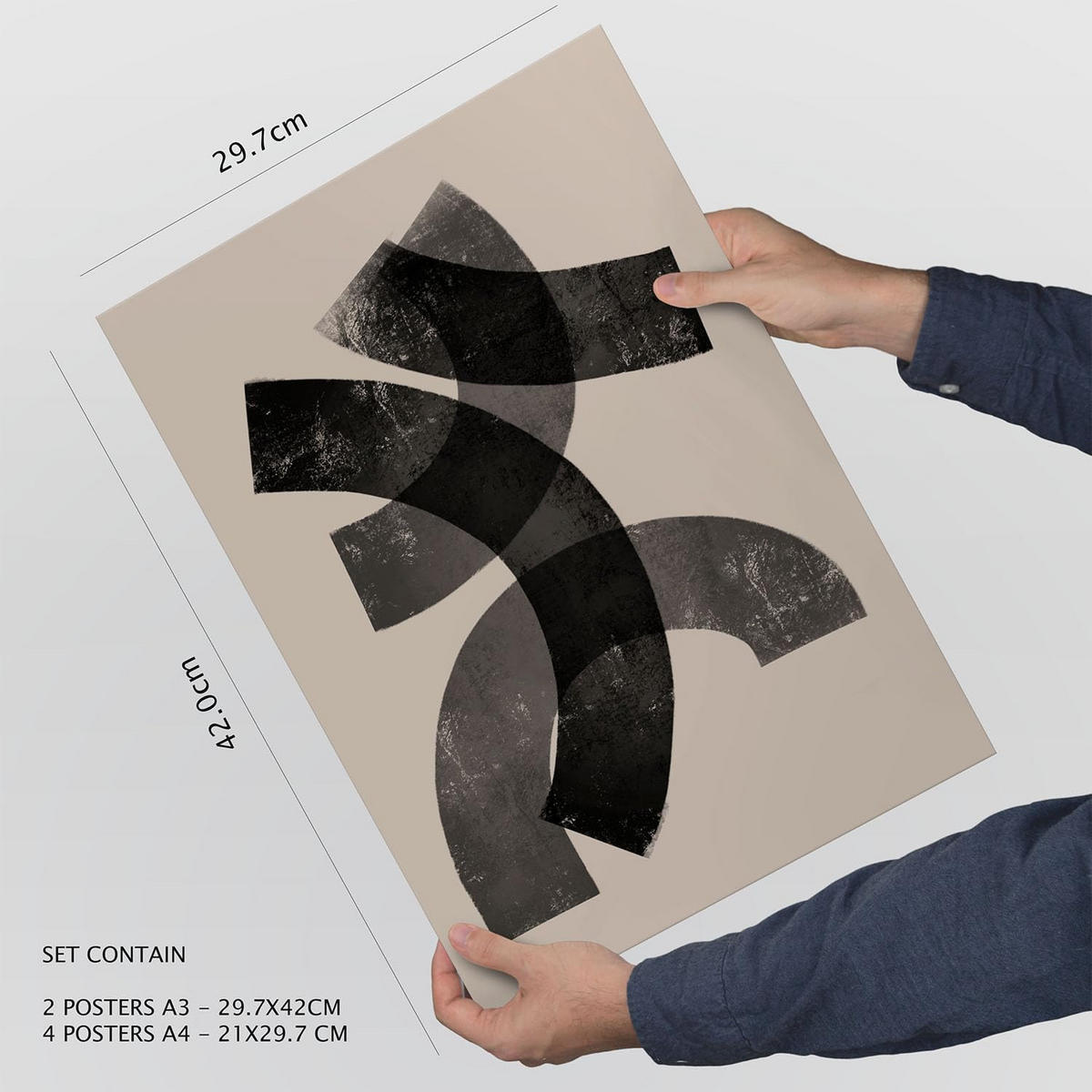 POSTER Set Mit 6 Gekrümmte Frames 1 In Form Abstracts Ästhetische Dekorative Gemälde Für Ihr Wohnzimmer, Schlafzimmer, Zuhause A3 & A4 Rahmenlos - Klar, Papier (29/3cm) - Nacnic