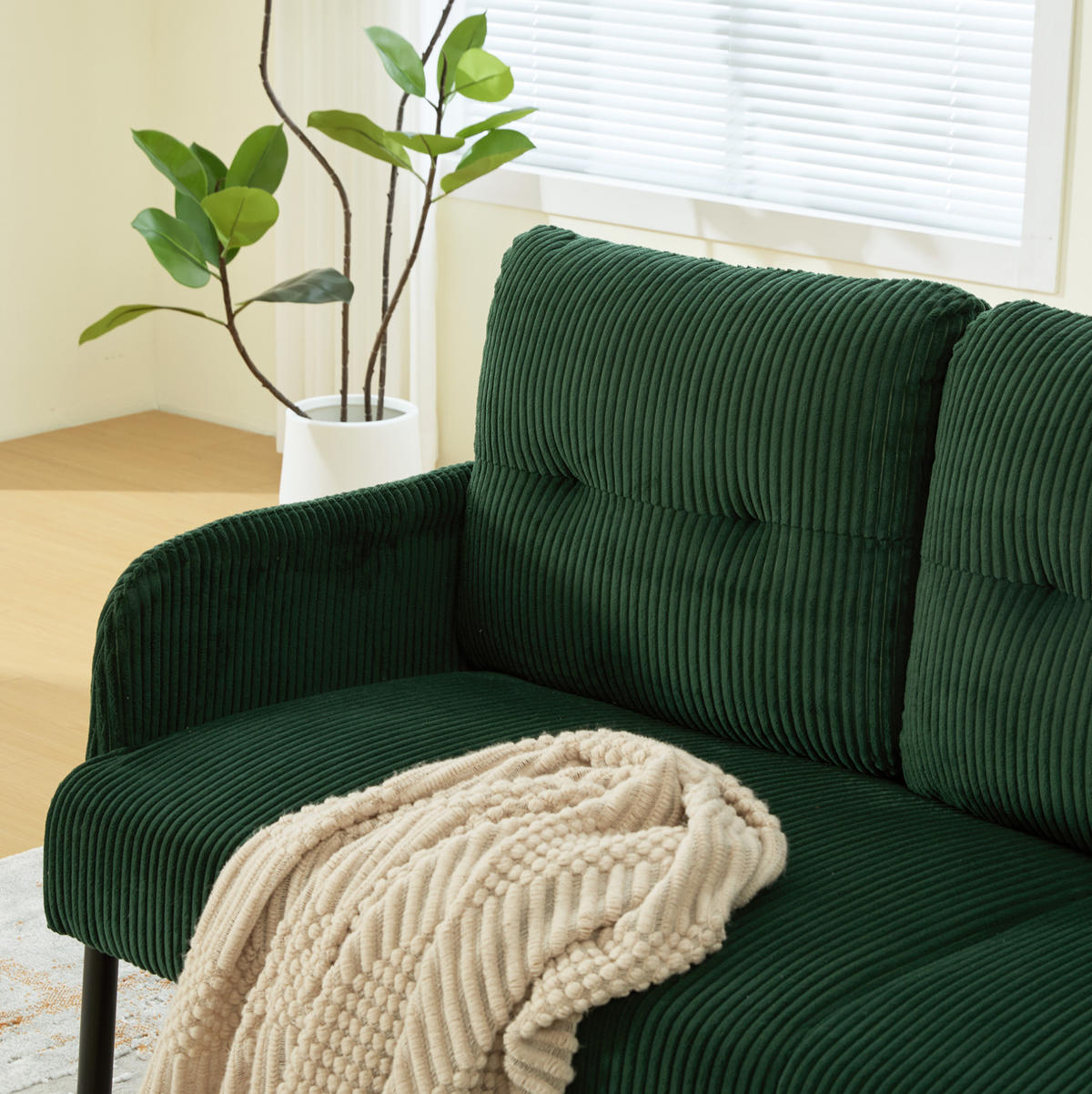 SOFA 3-Sitzer mit Seitentasche ca. 171 x 72 x 80 cm Cord Emerald - Grün, Kunststoff (171/80/72cm) - Meubliv