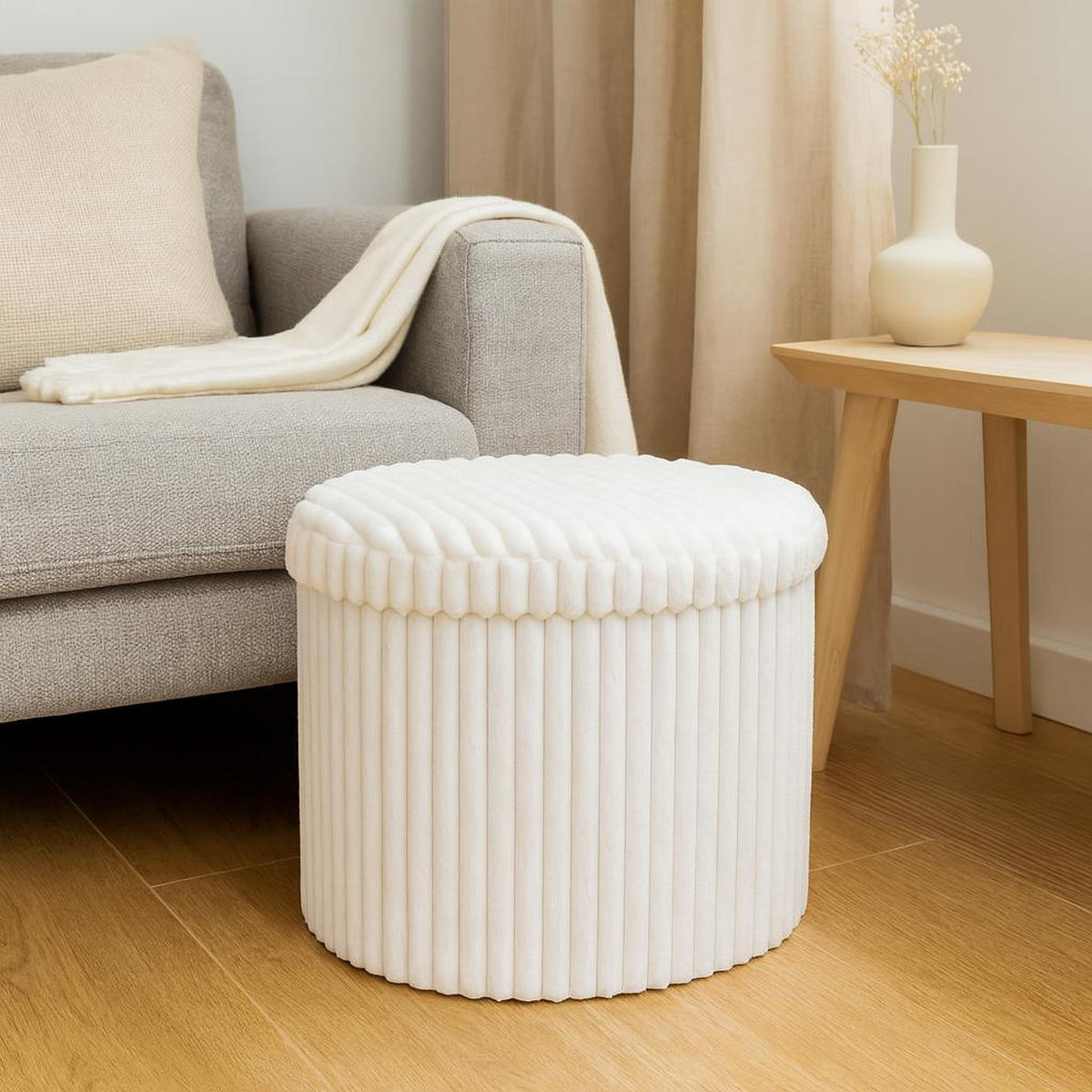 POUF mit Stauraum 52/52/38,5 cm - Weiß, Textil (52/38.5/52cm) - Storage solutions