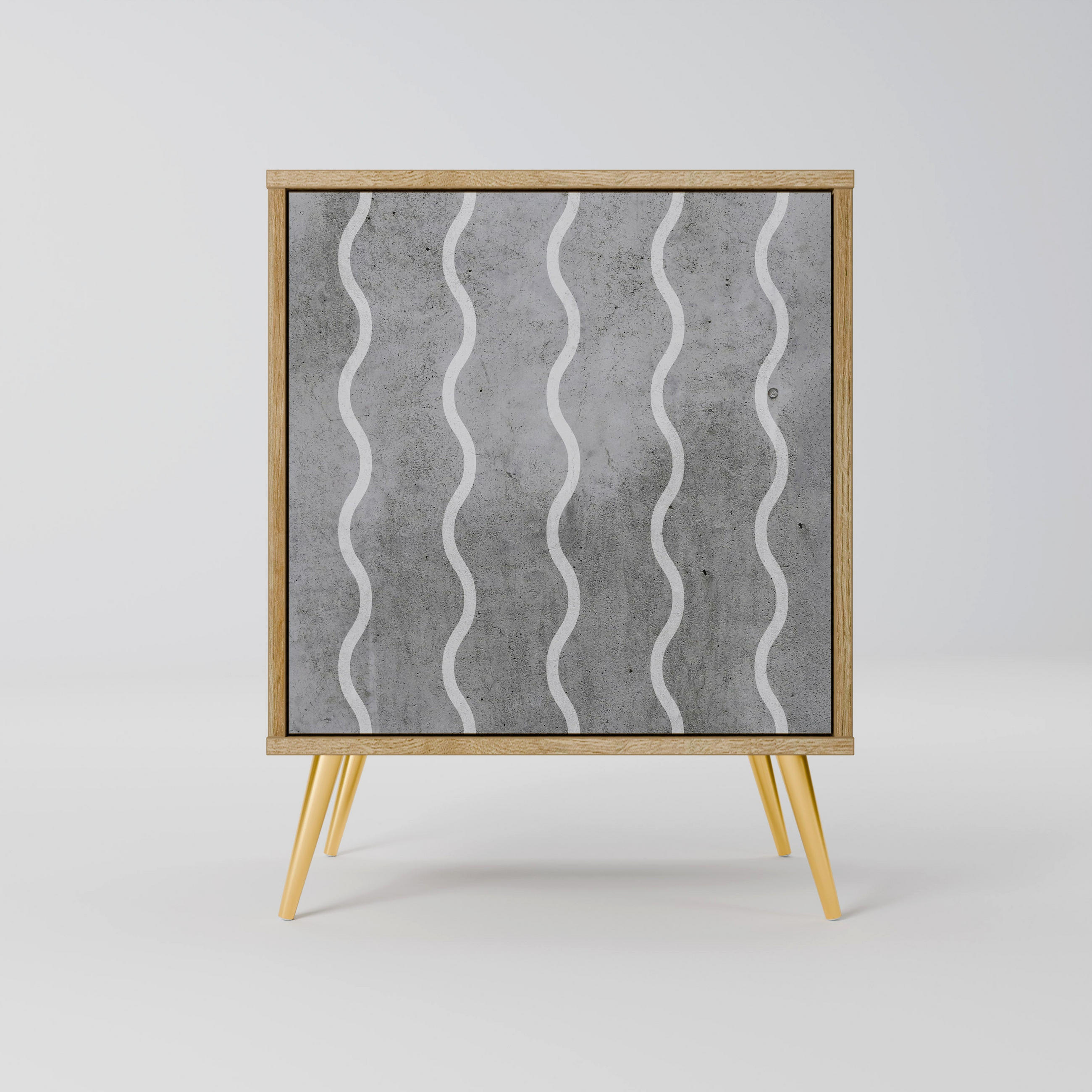SIDEBOARD WAVES OF CONCRETE, Eichefarben, 57,5x42x75,5 cm, Goldfarbene Metallfüße - Eichefarben/Goldfarben, Holzwerkstoff/Metall (57.5/75.5/42cm) - SpaceRebels