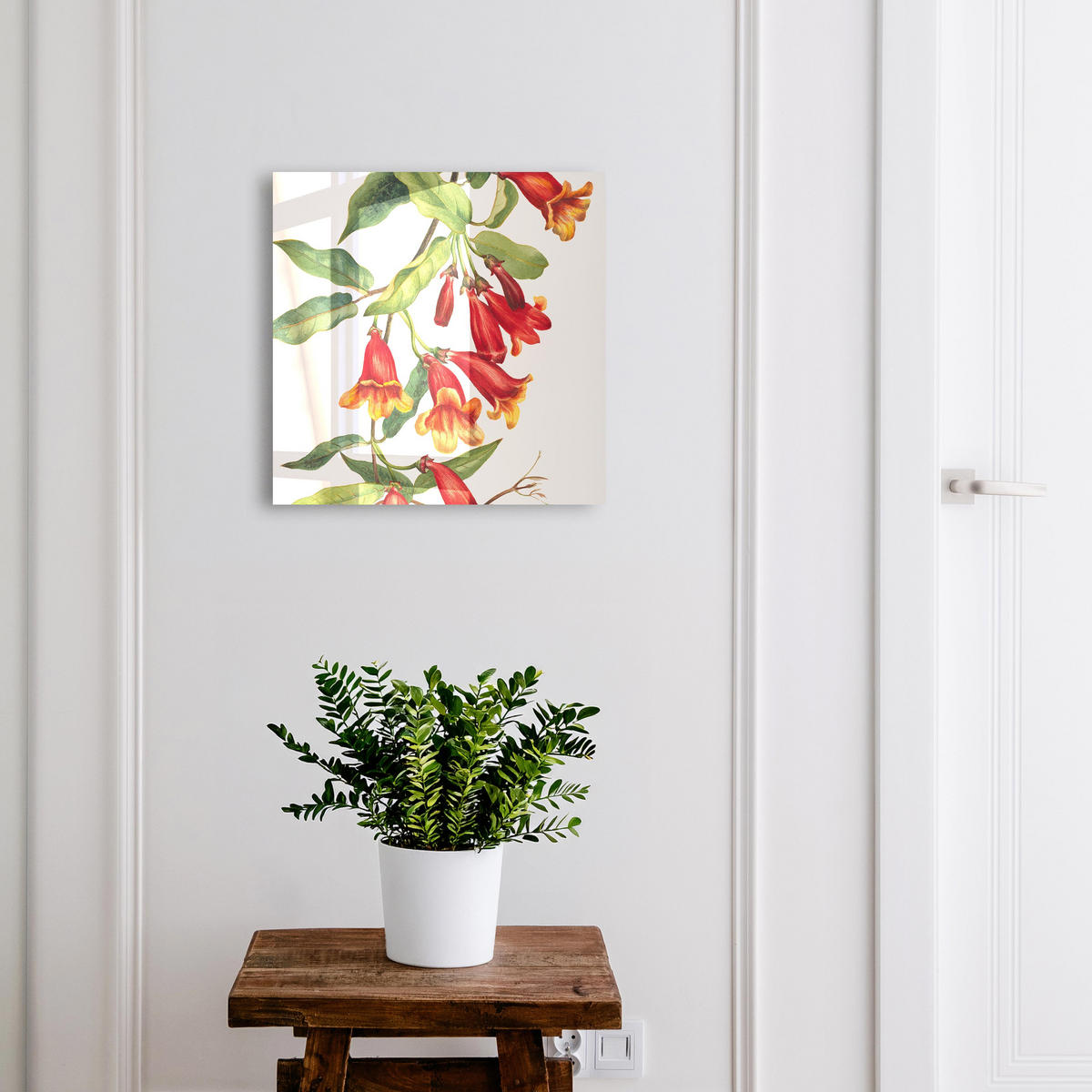 SCHLÜSSELBOX Weiß 30x30 cm – Türöffnung nach rechts - Rote Blüten - Rot, Metall (30/30/5cm) - TULUP