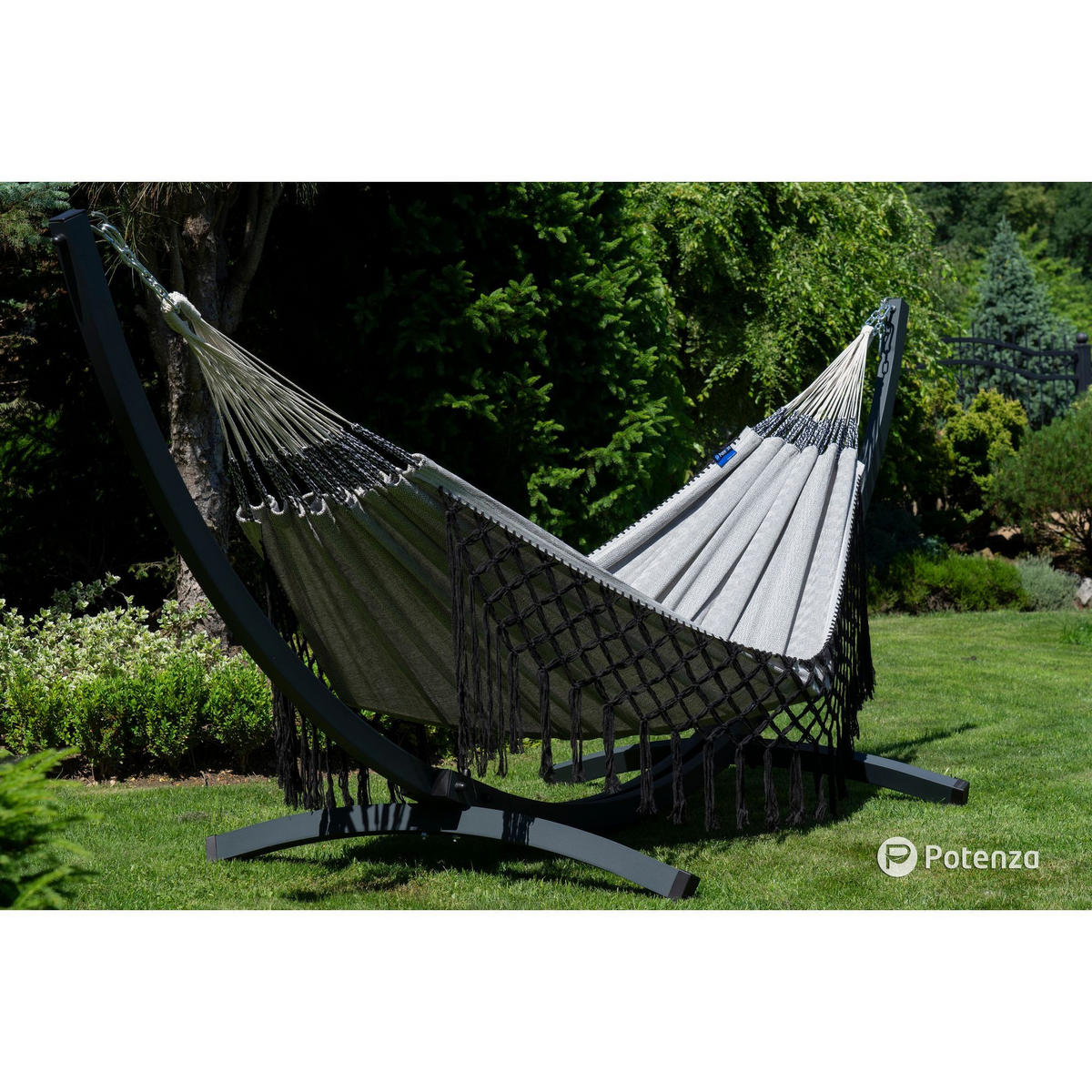 HÄNGEMATTE mit Gestell, 2 Personen, XXL, 200 kg, Metall, Medelin Boho Grau, einfache Montage - Grau, Metall (370/130/120cm) - Potenza