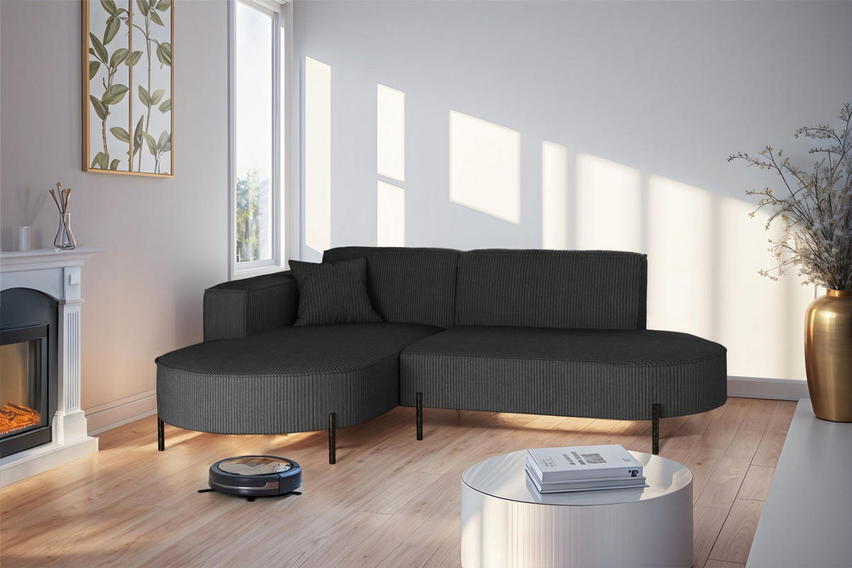 ECKSOFA Valencia Xs - Anthrazit, Holzwerkstoff/Textil (236/165cm) - Fun Möbel