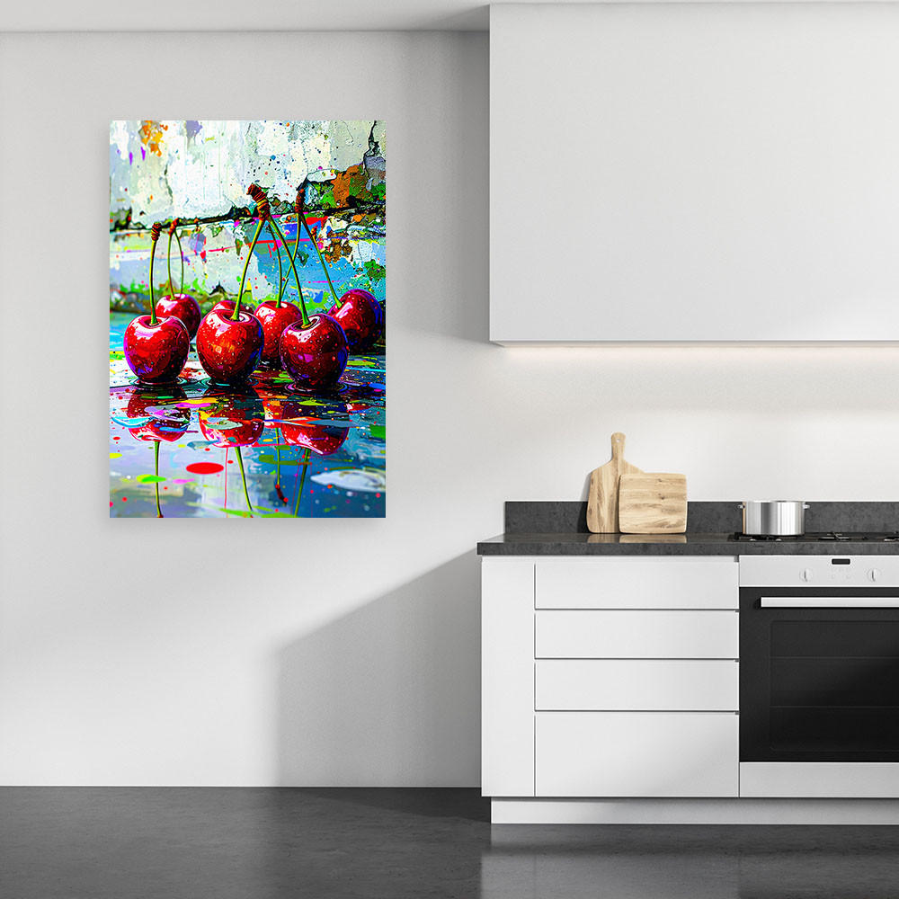 LEINWANDBILD Kirschen Obst 60x90cm - Rot, Textil (60/90cm) - Feeby