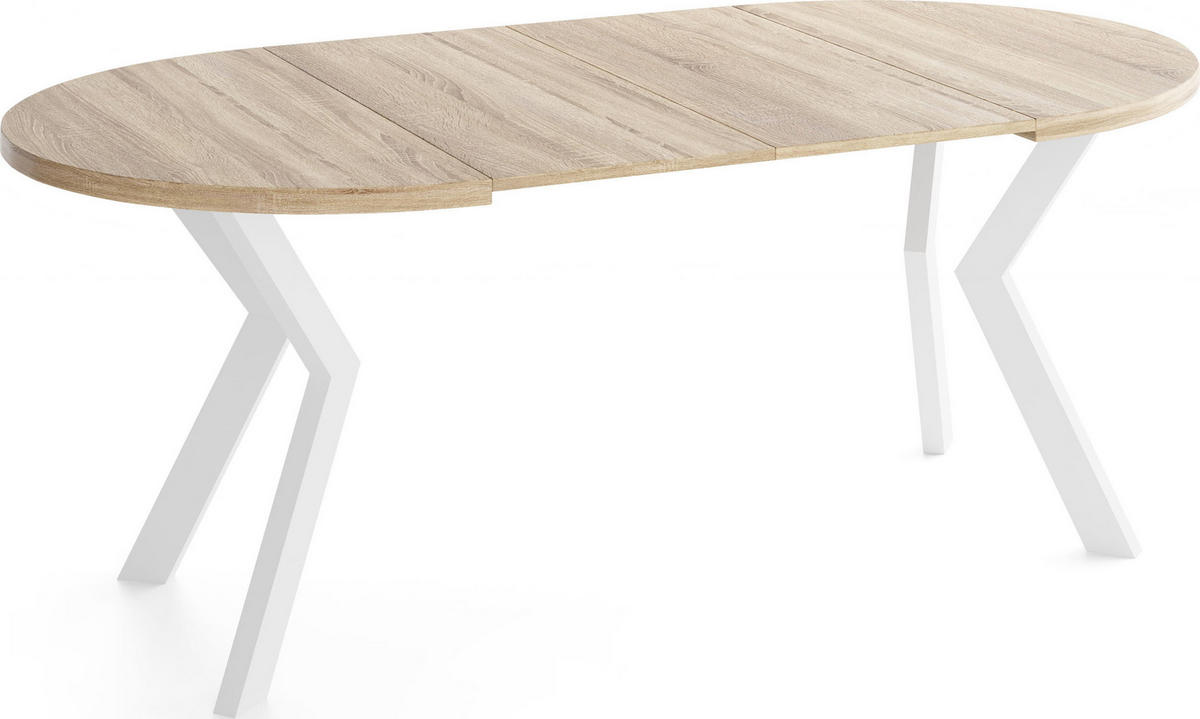 ESSTISCH Savio Weiß rund ausziehbar verlängerbar, Eiche Sonoma Hellbraun 90-190/90/77 cm - Braun/Weiß, Holz/Holzwerkstoff (90/190/77cm) - WFL GROUP