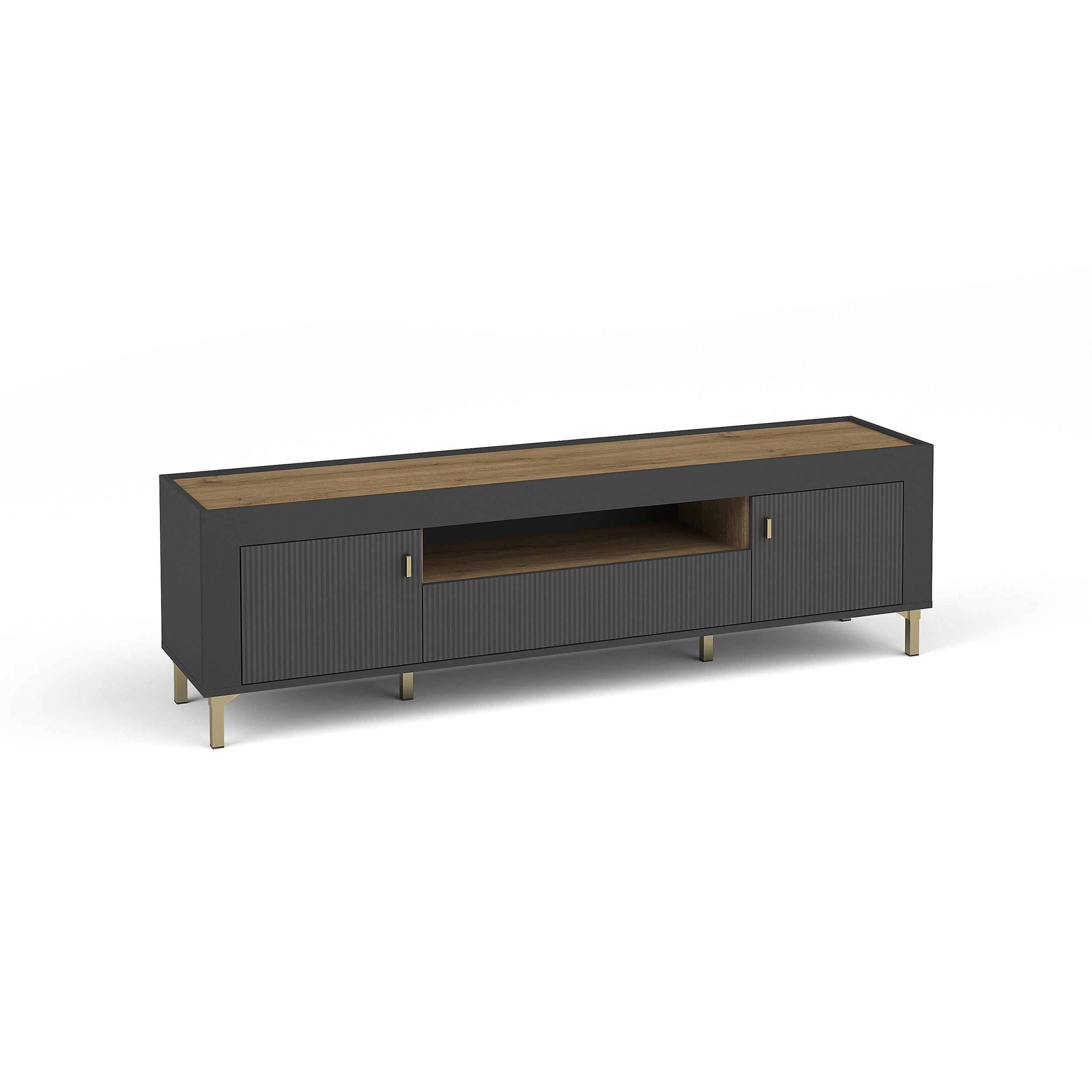 Beautysofa Lowboard Schwarz 177x52x40 cm