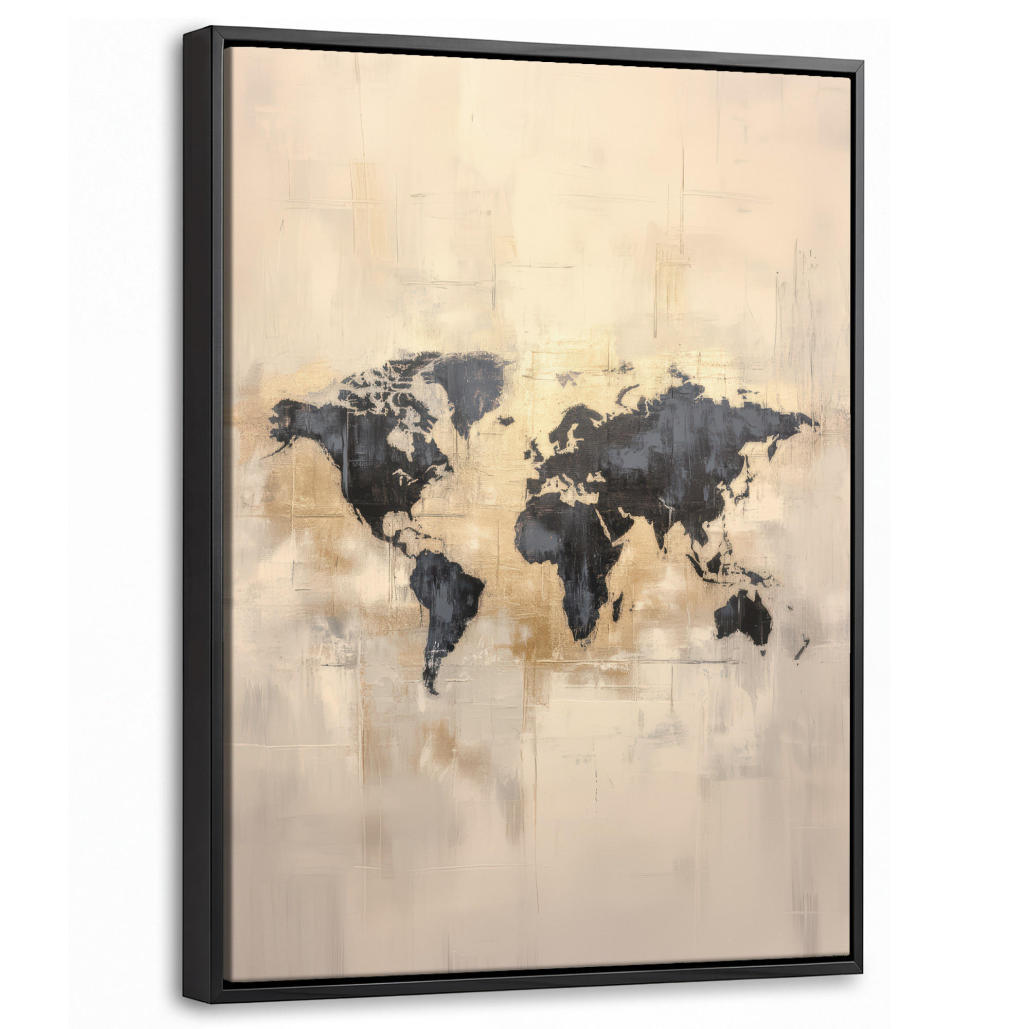 LEINWAND Bilder mit Rahmen - Weltkarte - Gold - Schwarz - Abstrakt - 30x40 - Kupferfarben, Textil (30/40cm) - MuchoWow