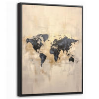 LEINWAND Bilder mit Rahmen - Weltkarte - Gold - Schwarz - Abstrakt - 30x40 - Kupferfarben, Textil (30/40cm) - MuchoWow