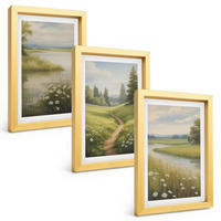 BILDER SET 3er Set - 20x30 cm Goldrahmen - Frühlingslandschaft Flusswiese - Goldfarben, Kunststoff (20/30cm) - TULUP