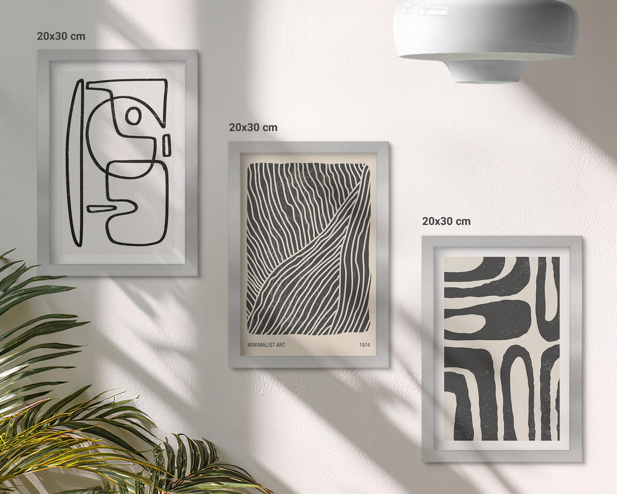 BILDER SET 3er Set - 20x30 cm Silberner Rahmen - Abstrakte Muster, Linien, Texturen - Silberfarben, Kunststoff (20/30cm) - TULUP