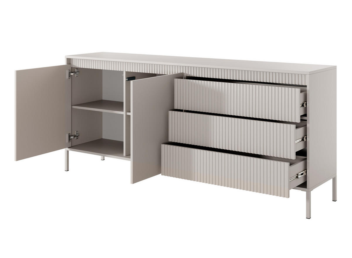 SIDEBOARD Trentinis 2T 3S Beige 187,1/41,4/39,5 cm – Geriffelten Fronten - Beige, Holzwerkstoff/Metall (187.1/41.4/39.5cm) - AX Living