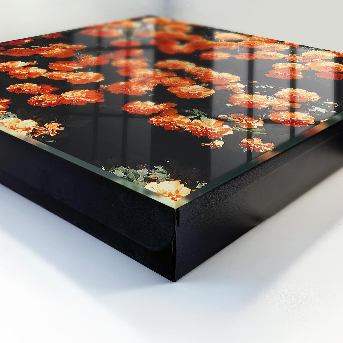 SCHLÜSSELBOX Schwarz 30x30 cm- Türöffnung nach rechts - Blühende Fülle - Orange, Metall (30/30/5cm) - TULUP