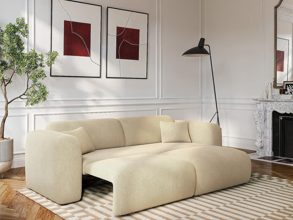 SCHLAFSOFA - 4 Personen - Samt, Stoff - Beige - - Beige, Textil (240/73/97cm) - Vente-Unique
