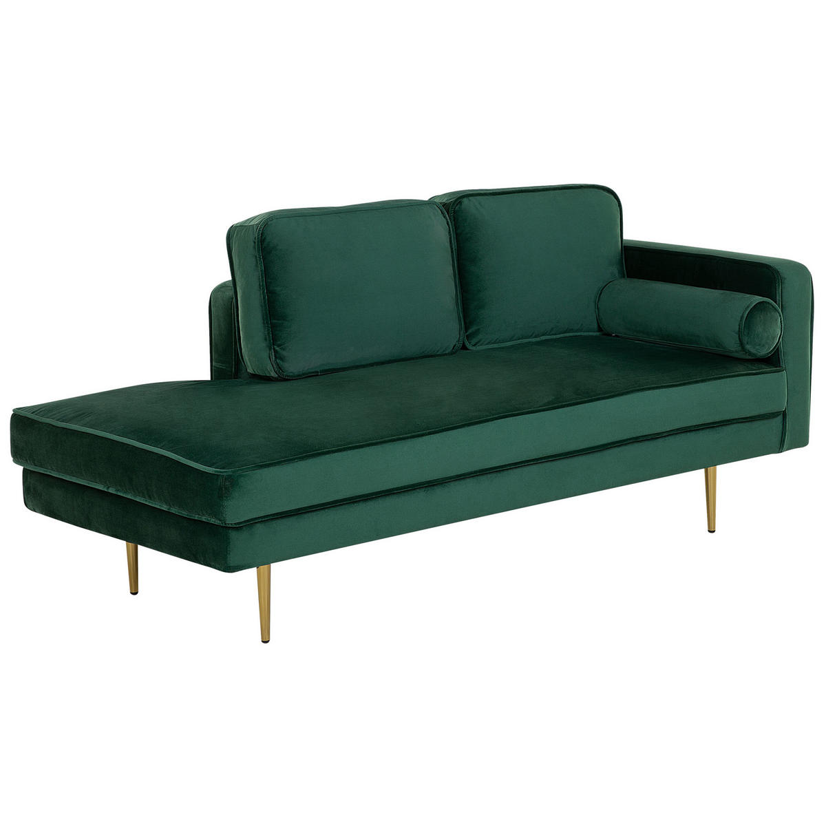 CHAISELONGUE Samtstoff smaragdgrün rechtsseitig Miramas - Goldfarben/Grün, Textil (171/63/79cm) - Beliani